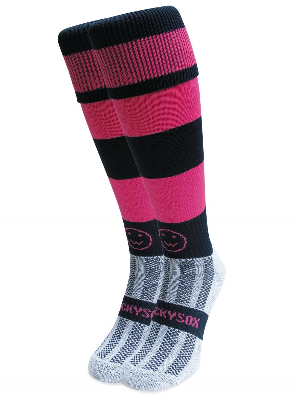 Navy Blue and Pink Hoop Knee Length Sports Socks